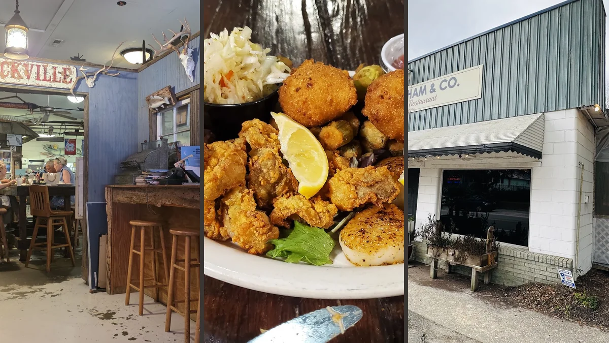 Seafood platters served in a bright, relaxed restaurant.