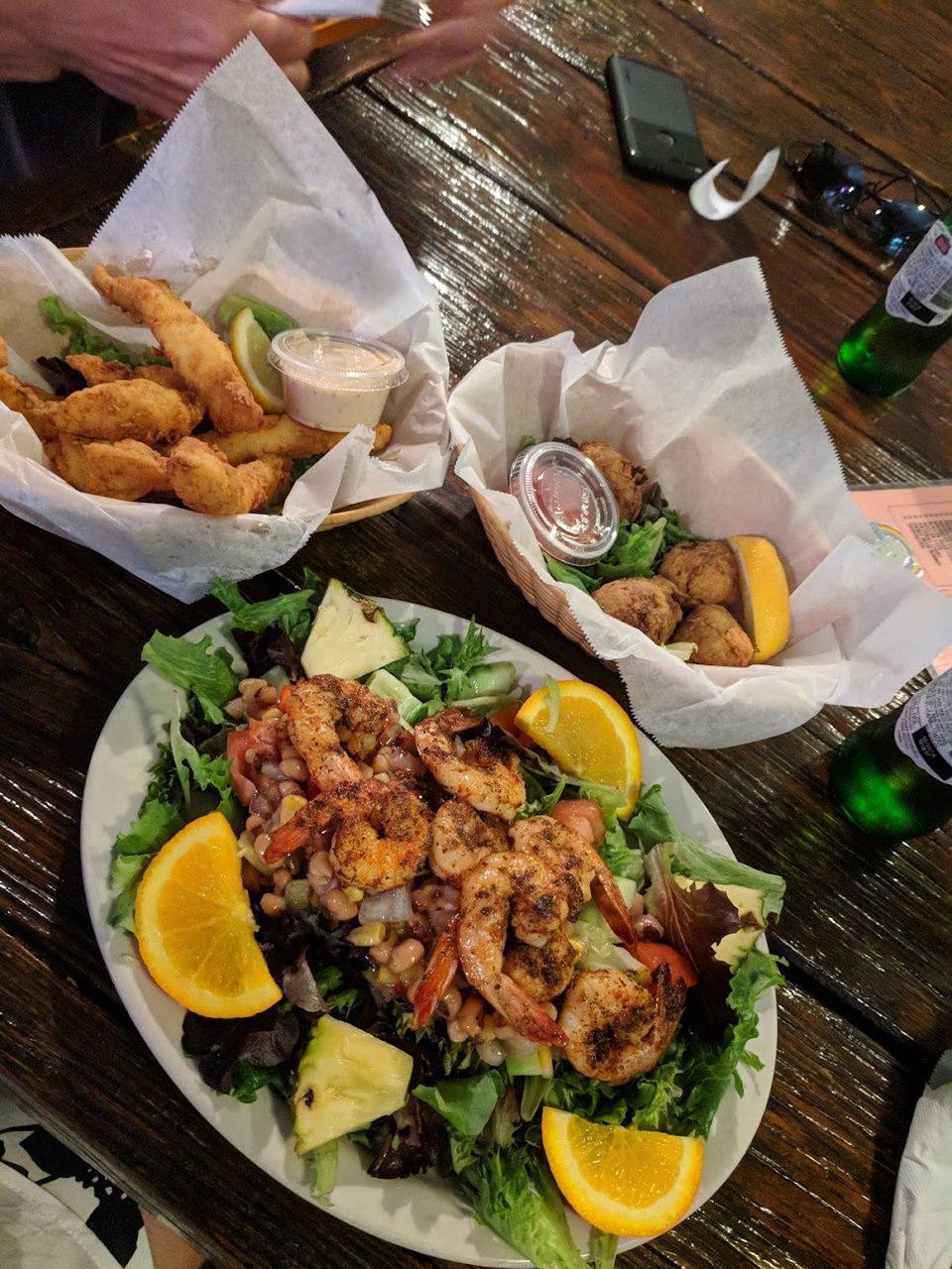 Shrimp Salad Fried Oysters and Hush Puppies