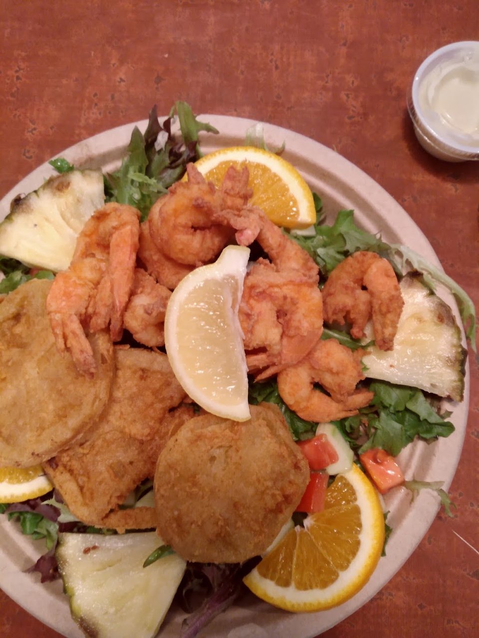 Fried Green Tomato and Fries Shrimp Salad